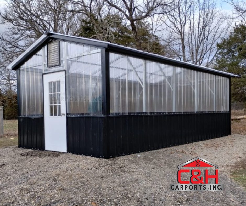 Steel-framed greenhouse structure